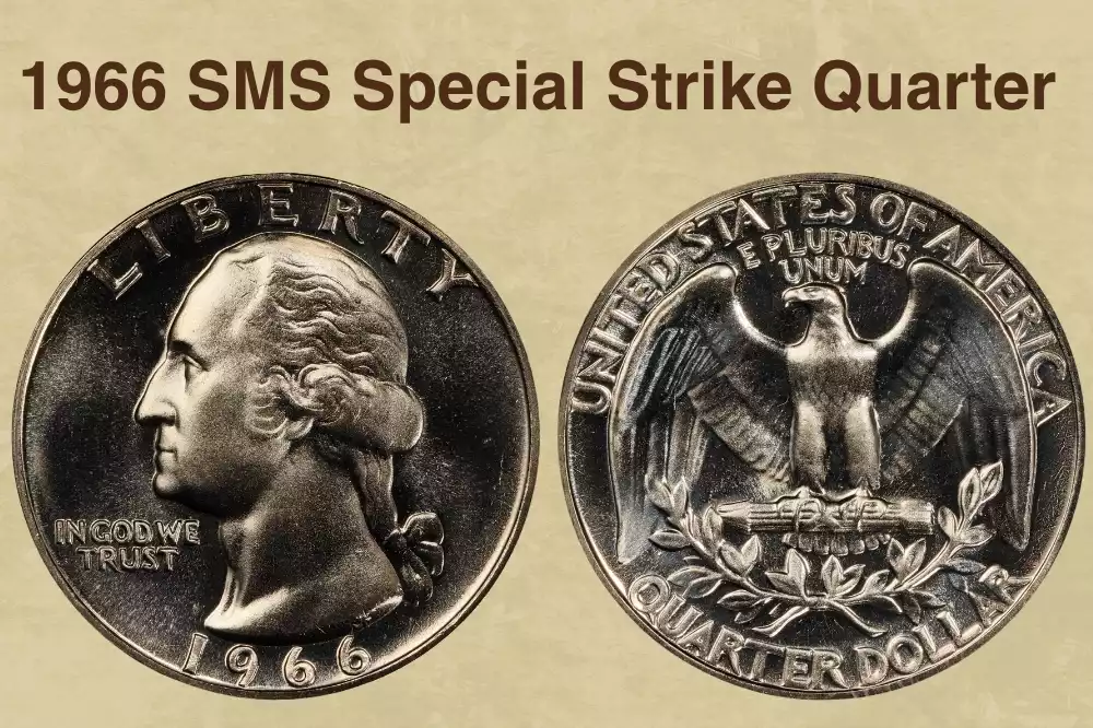 Side-by-side comparison of standard 1966 business strike quarter versus 1966 SMS Special Mint Set quarter showing satin finish and sharper detail